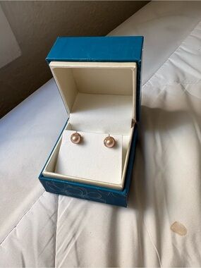 Rose Gold Pink Pearl Stud Earrings for Women